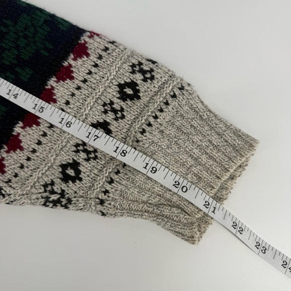 Timber Trail Men’s Vintage Fair Isle Knit Sweater Large Cream Green Red Winter - Picture 8 of 9